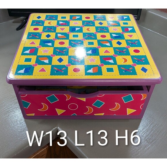 Vintage 1990s Kidcore Wooden Storage Box Drawer Activity Table Memphis Style